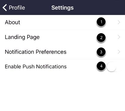 View App Settings You can change the following settings in the app: View information about your account [1]: user bio, Canvas legal, and calendar subscription