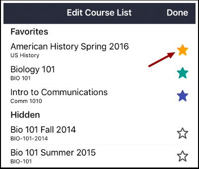 Select Courses or Groups Tap the star next to the course or group name you want to favorite.