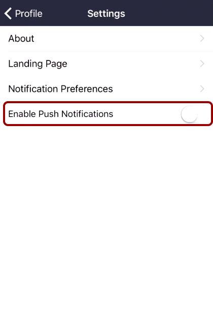 Enable Push Notifications Toggle the