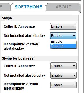 the Skype/Skype for Business status bar in the (Call Connectivity) panel will show Not installed. You can enable or disable this display message. 1. 2.