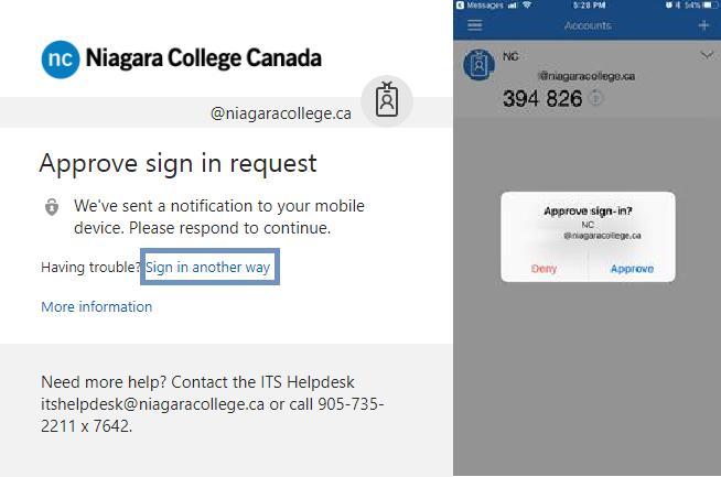 4. Enter your College password and click Sign in. 5. After entering a password you'll be prompted for your MFA token. In the screenshot below, it shows the option of the Microsoft Authenticator app.