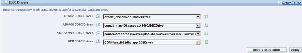 JDBj Database Configuration 2.1.4 JDBC Drivers Maximum Connections Enter a value. For example: 50 Pool Growth Size Enter a value. For example: 5 Initial Connections Enter a value.