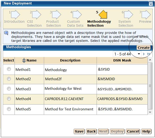 Deploying Products 2. (Optional) Click the Create button and enter the new methodology information (see page 112). 3. Click Next. The System Selection step appears.