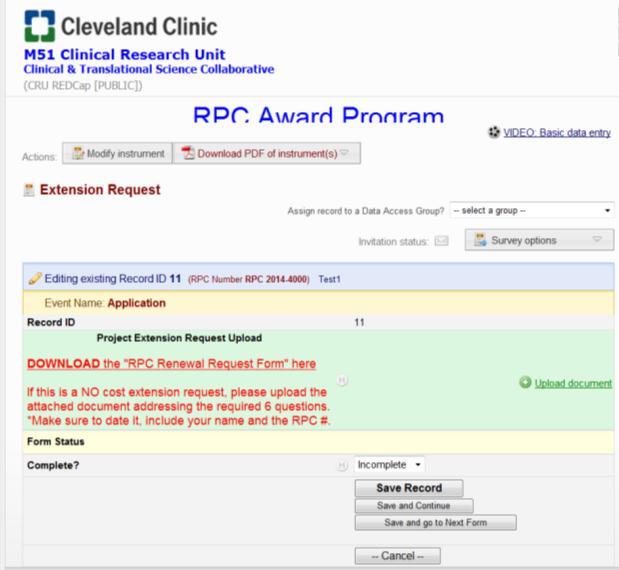 Once complete, please upload for our reviewers. (A current IRB/IACUC approval will be required prior to any extension.