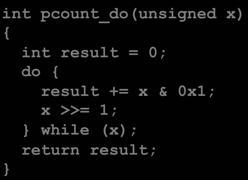 Do- While Loop Example C Code int pcount_do(unsigned x) { int