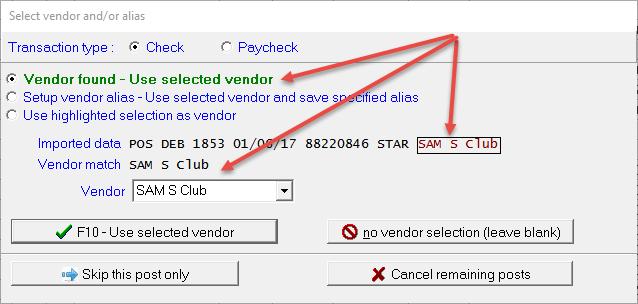 Use highlighted selection as vendor- continued: After saving the new vendor (previous screen),