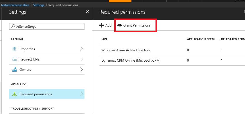 Grant Access to the user in the AAD native application. 1. Login to Azure Portal with the CRM user account, then go to the native app in AAD, or click here to directly go to AAD applications page. 2.