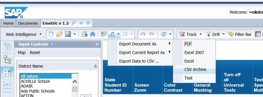 3. Under the heading Input Controls select one site to generate the report.