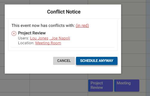 When you re-schedule an appointment by drag and drop, conflict checking will be performed.