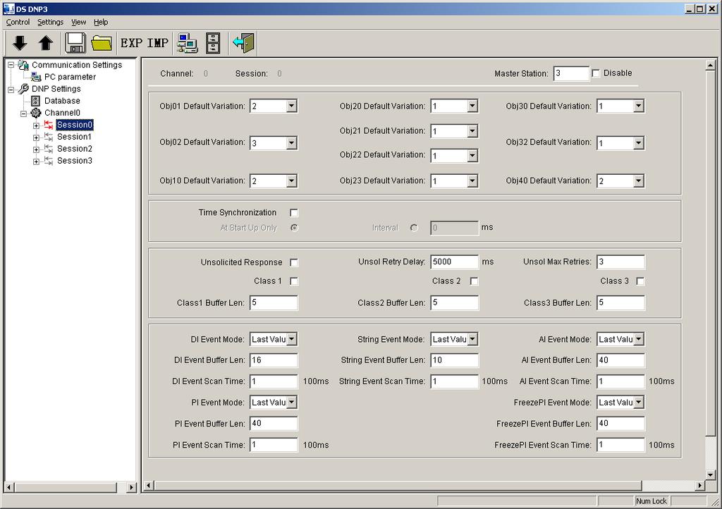 DataSite DNP3 Configuration Utility (DS DNP3) 253 Configure a DS DNP3 session The DataSite controller allows up to four sessions to be executed simultaneously.