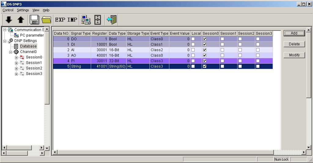 260 DataSite DNP3 Configuration Utility (DS DNP3) 2. Click the Add button for the type of data point you want to add.