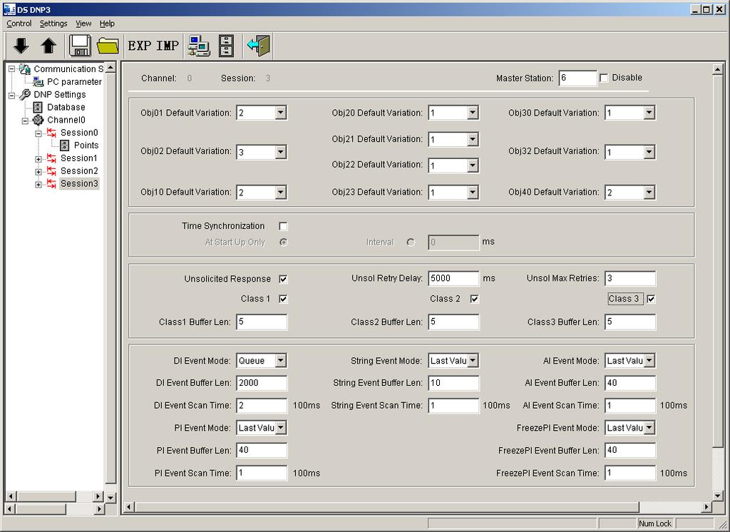 DataSite DNP3 Configuration Utility (DS DNP3) 265 10. Repeat steps 1 through 6 to set the parameters for session 3. For session 3, the station address is 6.