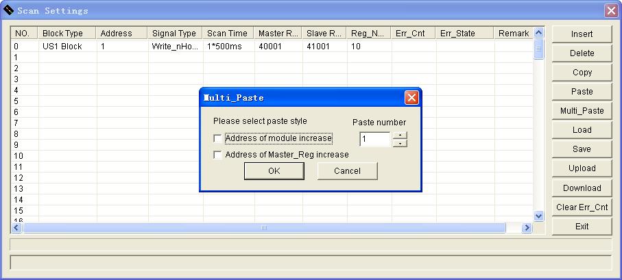 46 DataSite Configuration Settings Utility (DS Settings) 3. Select the first row you want to paste the copied block to. 4. Click Multi_Paste. The Multi_Paste dialog box appears. 5.
