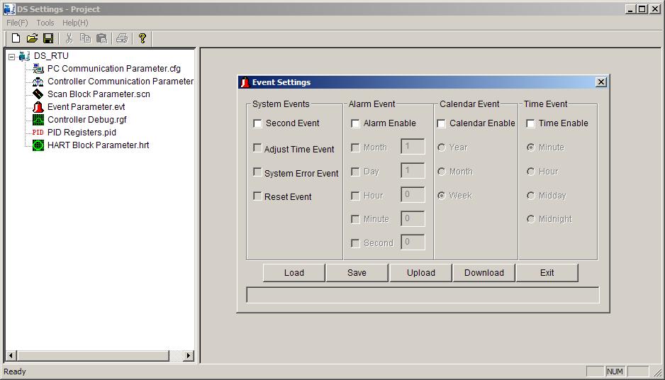 76 DataSite Configuration Settings Utility (DS Settings) Configure Event Settings Use Event Settings to configure these four types of RTC interruption events.