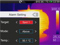 Thermal sensitivity 0,06 C* Temperature range -20/+400 C Temperature alarm setting Picture