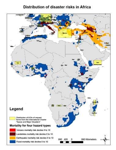 Hazard types in Africa: ISDR/GAR 2009 Chapter 2 : Multiple hazard maps of Africa. From various data sources.