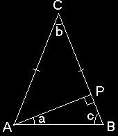 **Isosceles Triangle** The Problem: In the Isosceles triangle shown, =. rom, a P has been drawn to meet the opposite side at right angles (altitude from ). Show that 1 1 P = or a = b.