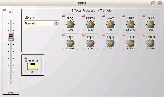 An effects processor can be selected from a library of effects processors, after which parameters appropriate to that effects processor will be displayed. 7.2.