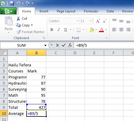 From the quick access bar click to save your work name it mygrade Exercise 2: Calculating using Excel formulas In this exercise we are going to calculate the sum and average