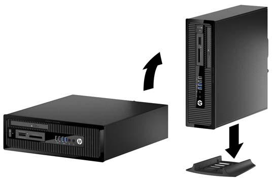 Changing from desktop to tower configuration The Small Form Factor computer can be used in a tower orientation with an optional tower stand that can be purchased from HP. 1.
