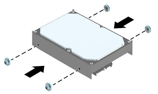 9. To install a hard drive, you must transfer the silver and blue isolation mounting guide screws from the old hard drive to the new hard drive. 10.