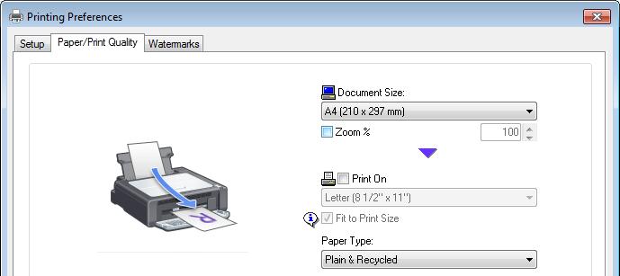 Specify the same paper size in both the application and the printer driver. Application (e.g., WordPad): Click [Page Setup] on the [File] menu.