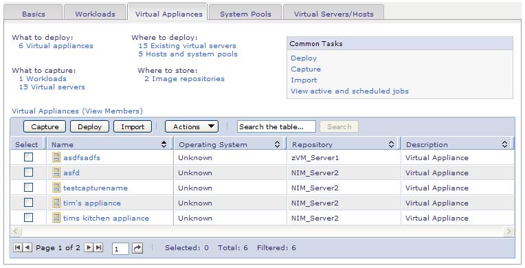 Virtual Appliances User Interface continued