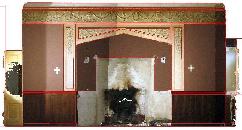 Figure 5: Vector drawing produced from photomosaic Figure 6: Example of orthoimage from interior of building (fireplace) With the 3D laser scanner the object s surfaces enormous numbers of points are