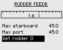 Adjusting the maximum rudder angle 1 2 3 Select Max starboard and press the Menu/Enter key to start the calibration Manually turn the rudder to h.o. starboard position Confirm that the actual rudder angle is identical to the readout.