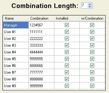 Select Combination Length: To change the Combination Length, click on the up and down arrows. A combination length of 6 to 9 digits can be selected.