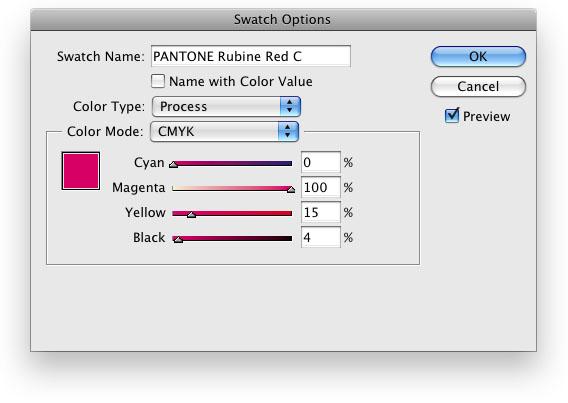 .. from the submenu (or double-click the swatch to be edited in the Swatches palette) to display a dialog box. In this example, the setting procedure is described using InDesign CS5.