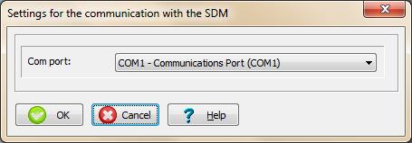 Select the appropriate COM port Note: During use of V-STATS you can change the COM port at any time in the dialog Communication with the SDM (via Serial Interface).