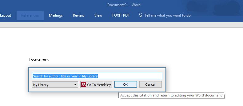 3. When you want to cite, select insert citation and a pop up will appear.