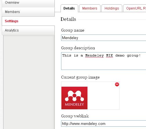 Editing group details The MIE group page acts as a public profile of your institution on Mendeley. The group will appear whenever a Mendeley website user searches for your institution s name.