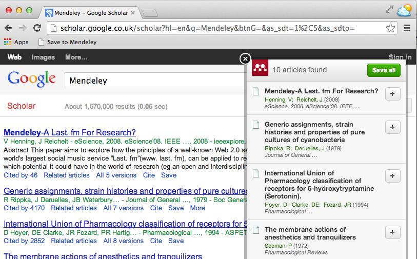 Organize Using the Web Importer Click Save to Mendeley to import references from your search results.