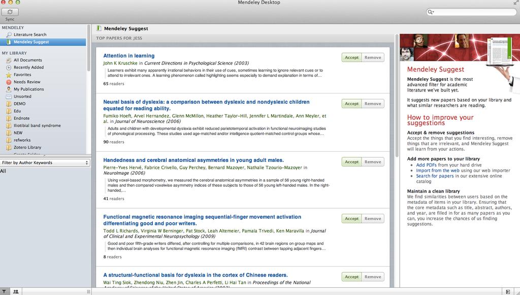 Discover Mendeley Suggest You can receive customized
