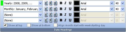 Date Headings You can have up to 4 levels of Date Headings on your schedule, shown above the schedule area, below the schedule area, or both.