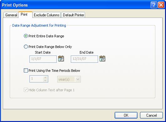 Print tab Choose to print the entire schedule date range or a specific date range portion of the schedule.