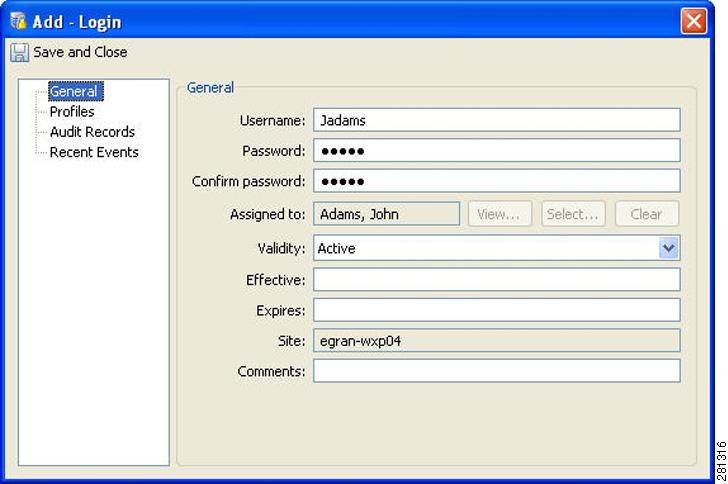 Configuring Personnel Chapter 10 Figure 10-6 Personnel Record: Logins Window Step 10 c. Complete the General settings.