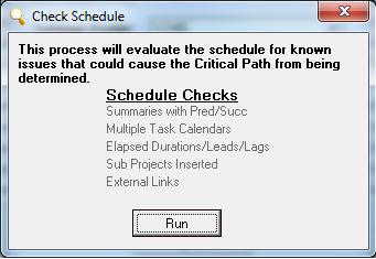 Check Schedule The Critical Path 2016 tool comes with a utility that will check your schedule file for potential problems that may obstruct the true Critical Path from revealing itself.