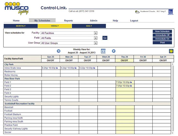 Scheduling The Control-Link control system executes schedules to activate lights and other equipment. Each schedule has a start and an end time. Schedules ending after midnight end the following day.