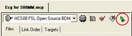 Ensure that the selected target is HCS08 FSL Open Source BDM. Click the Debug button as shown below. Downloading the Software to S08MM128 12. Extract the LAB1.