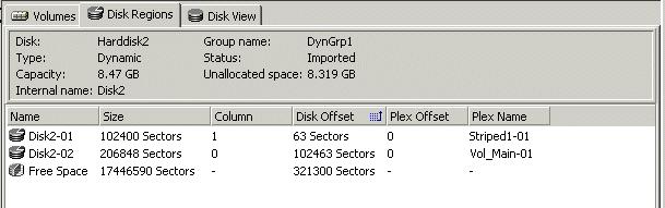 Now expand the Disks folder and select an individual disk in the tree view. The Disks tab is replaced by two tabs: Volumes and Disk Regions. a. The Volumes tab is selected in the screen above and shows information about any volumes located on the disk.