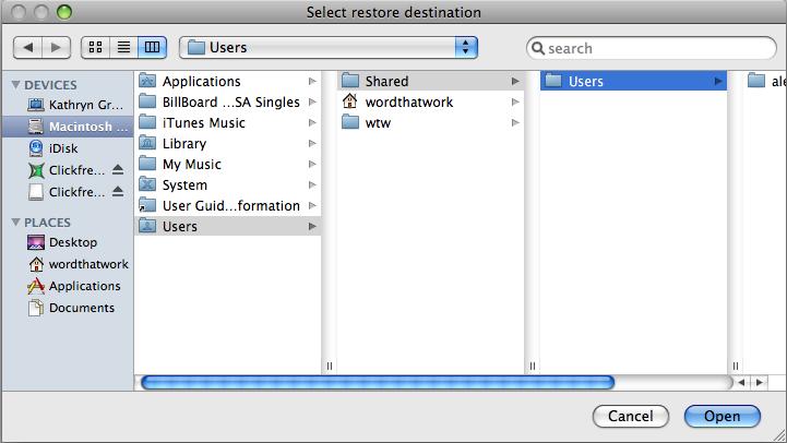 Restoring my content (HD) CHOOSING WHERE TO RESTORE CONTENT TO 5. What you do next depends on whether you want to restore your content to the default folder or to somewhere else.