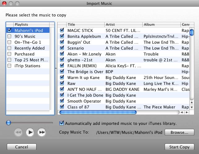 Clickfree C2 Portable Backup Drive (Macintosh) Advanced topics (HD) 5. Select the ipod/iphone to import music from, and click Next. 6.