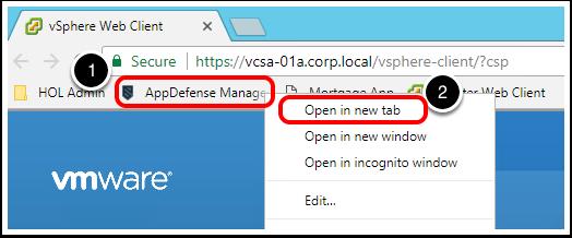 2. CLICK Login NOTE: If after a few minutes, your browser still does not take you to the login page, simply refresh the browser session. Open Tab to the AppDefense Manager 1.