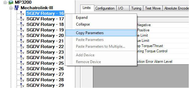 Select the drive whose parameters will be copied to other