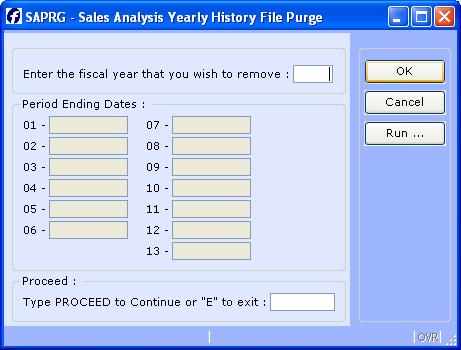 SAPRG- SALES ANALYSIS YEAR TO DATE FILES PURGE Introduction The YTD Files Purge program is used to purge files based on user entered parameters.