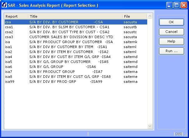 Procedure From the menu enter SAR. A list will appear for all the CSA and ISA reports that are available on your system.