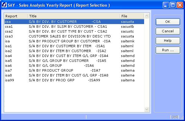 Procedure From the menu enter SAY. A list will appear for all the CSA and ISA reports that are available on your system.
